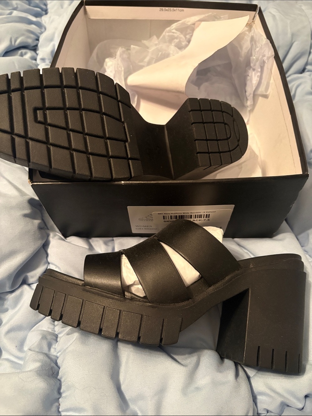 MIA Black Chunky Platform slides